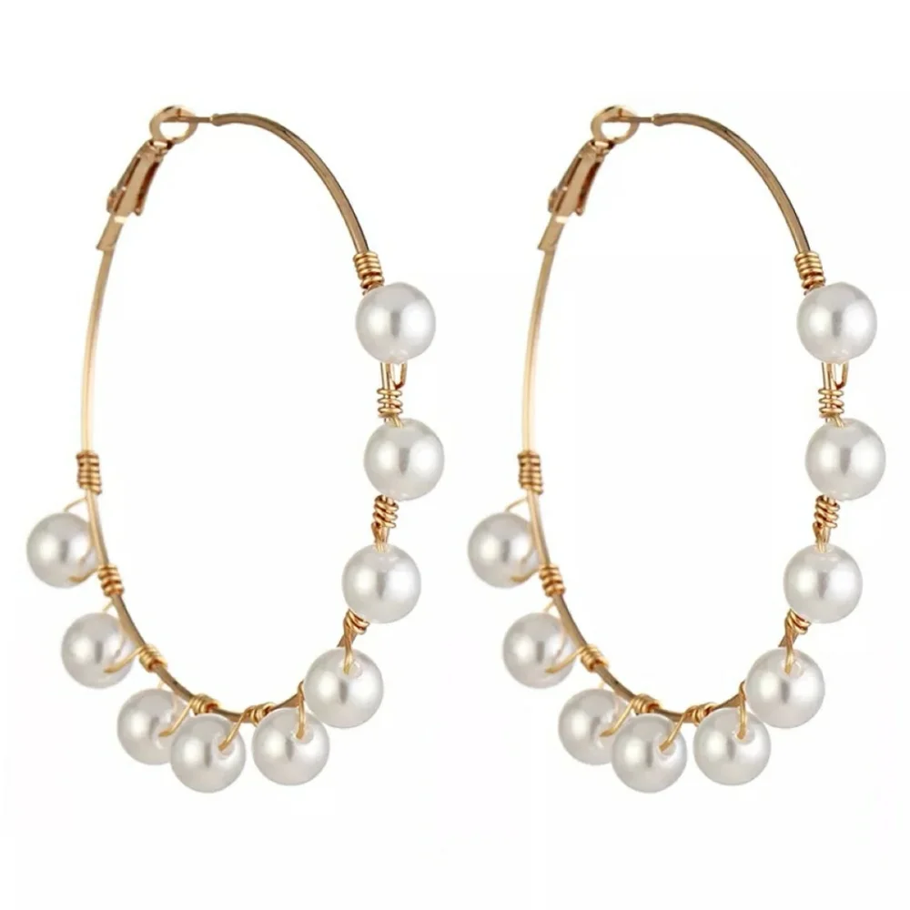 White Pearl Hoop Earrings Fashion Jewelry 2.75 Fashion Statement Accessories